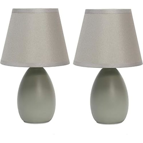 Simple Designs LT2009-GRY-2PK Mini Egg Oval Ceramic Table Desk Lamp 2 Pack Set, Gray