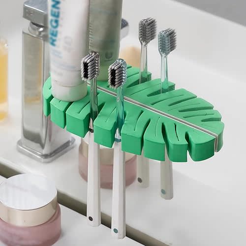 Self Adhesive Toothbrush Holders Wall Mounted, Toothbrush Organizer for Shower, Multipurpose Rack Hanger for Power Plug, Pen, Key(Green)