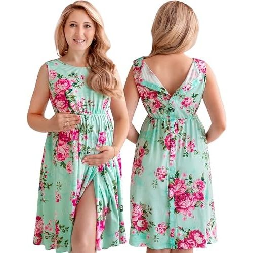 ECO BABY Made With Love 3-in-1 Labor and Delivery Gown for Hospital, Nursing Nightgown, Maternity Dress for Breastfeeding