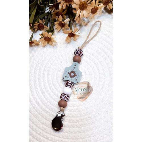 Western Pacifier Clip, Cowboy Binky, Cowgirl Gift, Baby Shower Gift, Newborn Gift, Aztec Cow Tag Paci Clip, Baby Boy, Baby Girl Gift, Mom