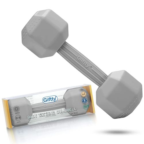 Giftty Baby Dumbbell - Silicone Infant Rattle Teething Toy Teether Toddler Sensory Toy Durable Safe Exercises Workout Weight - Great Gift for Girls and Boys (1pcs 4.8oz - Pink)