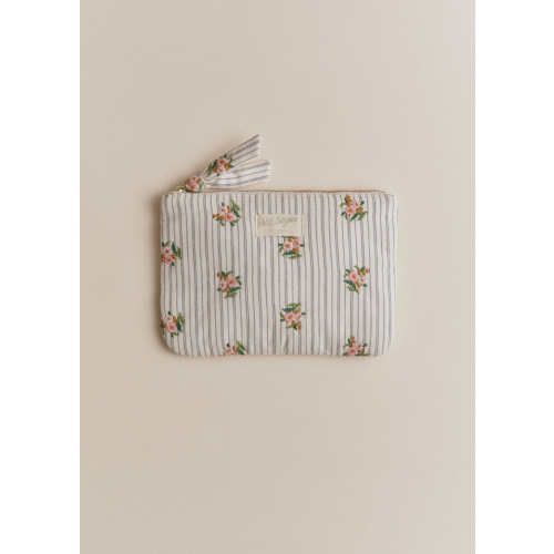 Flat Pouch - Striped Floral Embroidery