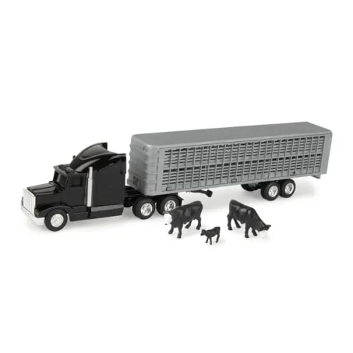 1:64 Black Semi with Cattle Trailer Steer and Calf