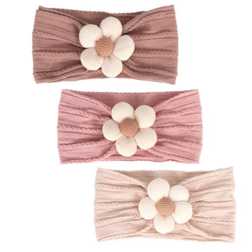 3 Pcs Baby Flower Headbands Baby Girls Nylon Headband Soft Hairbands Hair Accessories for Newborn Infant Toddler Kids (Beige Pink Khaki)