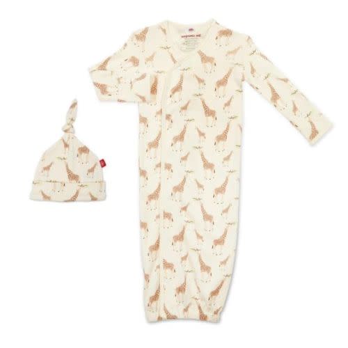 Cream Jolie Giraffe Organic Cotton Magnetic Gown & Hat Set by Magnetic Me