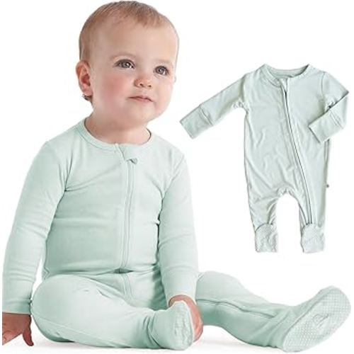 Caden Lane Zippered Baby Footie Pajamas, Soft Onesie Bodysuit with Feet & Double Zipper for Easy Diaper Change, Infant, and Toddler Footed One-Piece Jumpsuit, Lily Pad Green, 3-6 Months