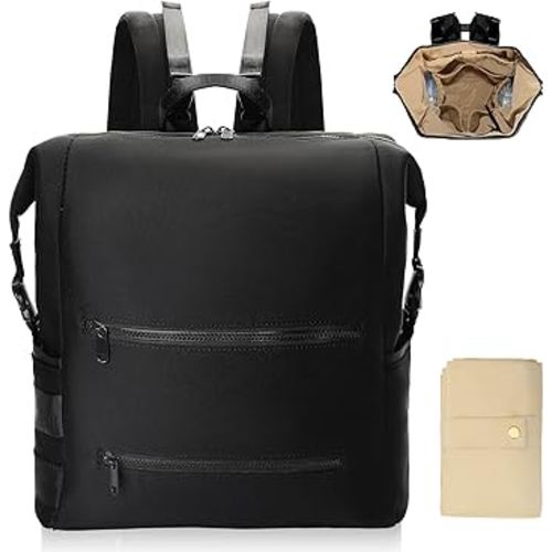 Diaper Bag Backpack,Large Neoprene Baby Bag for Boys Girls with 15 Diaper Bag Organizer,2 Insulated Pockets,Changing Pad,Stroller Straps,Black