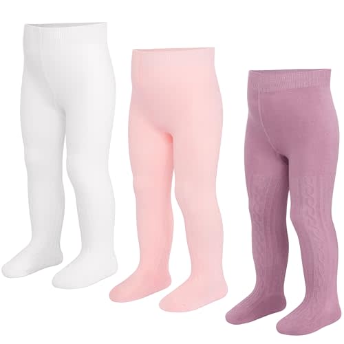 LAETBBE 3 Pack Baby Girl Tights Cable Knit Leggings Stockings Cotton Pantyhose for Newborn Infant 6 Months-6 Years.