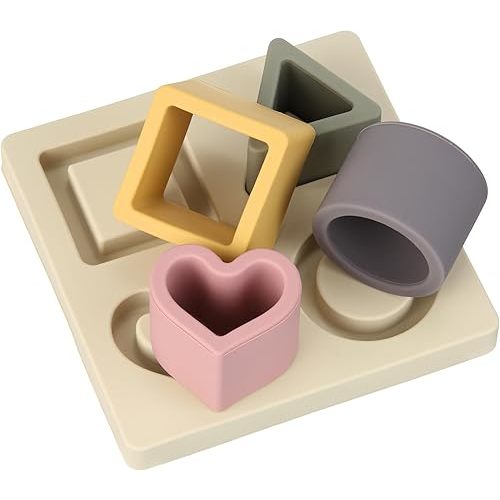 Silicone Baby Puzzle | Shapes Sorter Teething Squeezing Babies&Toddlers 6 to 24 Months Early Education | Stacking Building Blocks Toddler Toys