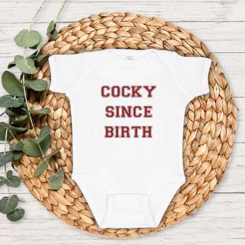 Cocky Since Birth Baby Onesie®, University of South Carolina Gamecocks Infant Bodysuit, Garnet & Black Baby Shower Gift