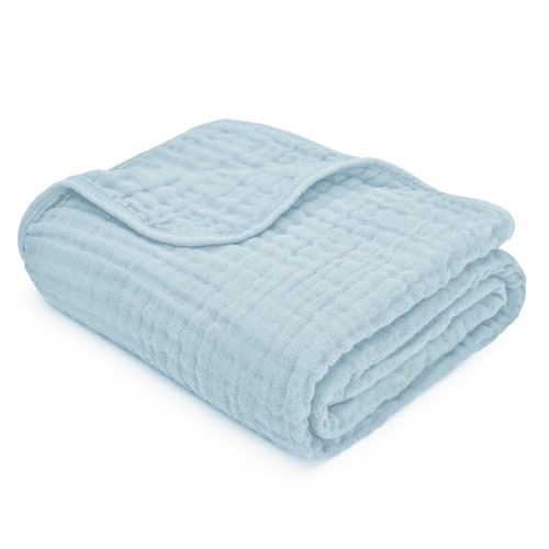 Comfy Cubs Baby Muslin Blanket, Swaddle for Newborns, Large 40” x 40”, 6-Layer (Sky Blue, Baby)