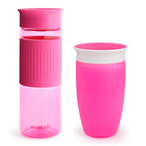 Munchkin® Miracle® 360 Spill Proof Sippy Cups, 24 and 10 Ounce, 2 Pack, Pink – Toddler and Adult Set