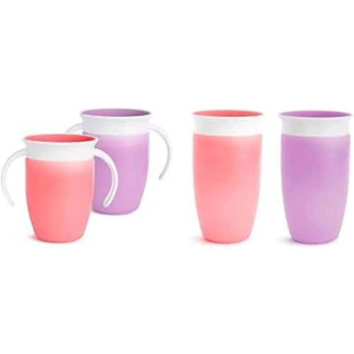 Munchkin® Miracle® 360 Trainer Sippy Cup with Handles, Spill Proof, 7 Ounce, 2 Pack, Pink/Purple & Miracle® 360 Toddler Sippy Cup, Spill Proof, 10 Ounce, 2 Pack, Pink/Purple