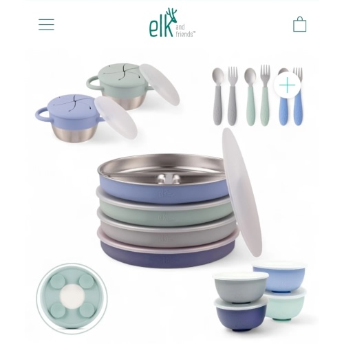 Stainless Steel Mealtime Bundle | Suction Sleeves | Plates, Bowls, Snack Cups + Toddler Utensils | 16 Pcs |  Sage/MistyBlue/Navy/Gray