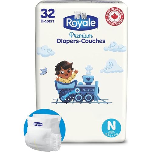 Royale Premium Diapers, Size NB (Up to 10 lb), 32 Count, Disposable Baby Diapers