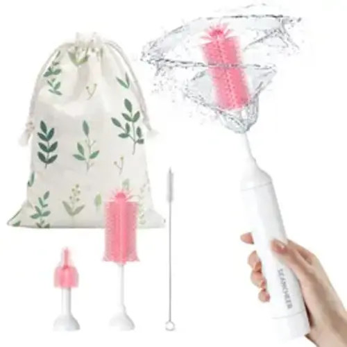 SEANCHEER S02 Electric Bottle Brush Set, Portable Baby Bottle Brush Cleaner, AA Battery-Powered & IPX7 Waterproof, with Silicone Bottle/Nipple/Straw Brush, for Home & Travel - TikTok Shop