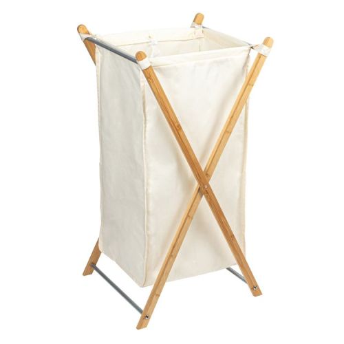 Household Essentials X-Frame Bamboo Hamper, Washable Natural Liner and Bamboo Frame