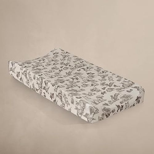 Oilo Changing Pad Cover, Breathable Organic Cotton Fitted Jersey, 300 Thread Count, Machine Wash, Fits Standard Changing Pads (32" x 16"), Heirloom Organic Collection, Woodland Animals
