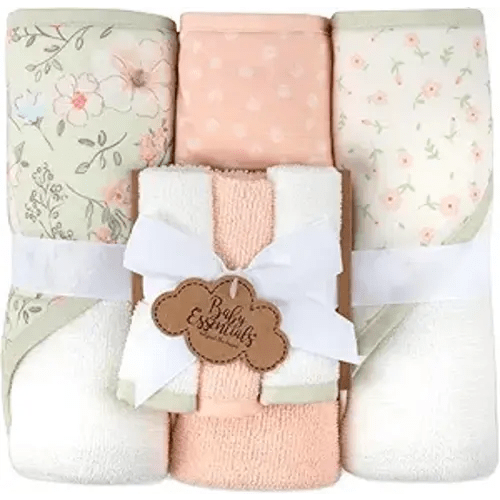 Hooded Baby Bath Towel and Washcloth 6 Piece Set for Newborns, Infants & Toddlers, Boys & Girls Baby Hooded Towels Set Floral Pink