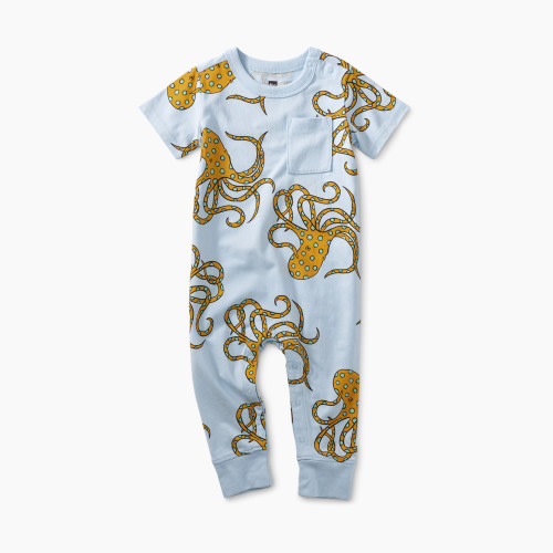 Tea Collection Pocket Baby Romper - Blue Ringed Octopus, 22 W42508, 3-6M