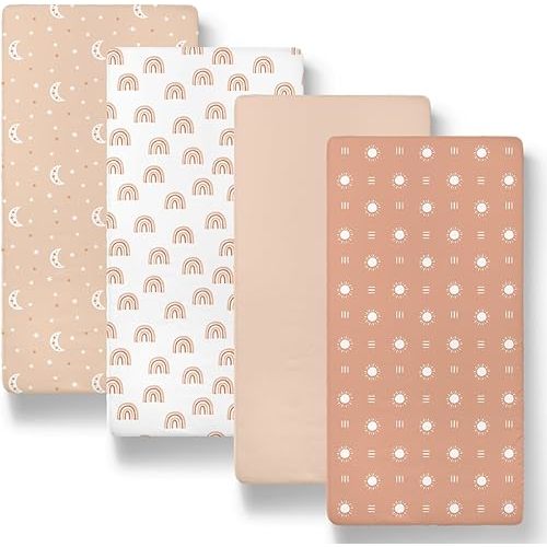 The Peanutshell Baby Bassinet Sheets 4-Pack for Girl or Boy - Soft, Oval & Fitted Baby Girls or Boys Sheet, Rectangle, Fitted Covers for Crib, Halo Bassinet Mattress - Boho