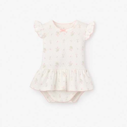Folklore Floral Organic Cotton Pointelle Bubble Romper – Elegant Baby