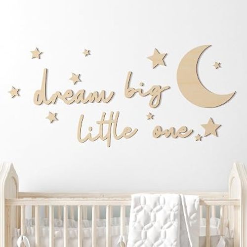 Briwooody 15 Pcs Dream Big Little One Moon Stars Nursery Decor,Wood Color