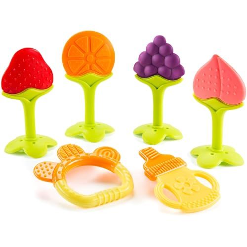 Teether Toys for Babies 0-6 Months, Newborn Infant Teethers Freezer Safe Silicone, Frozen Teething Toys 6 Pack - Perfect Baby Gift
