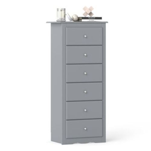 Costway 6 Drawer Chest Dresser Clothes Storage Bedroom Tall Furniture Cabinet Grey