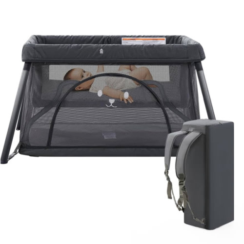 Travel Crib,Portable Crib for Baby, Pack and Play for Babies and Toddler, Lightweight Backpack Design,Foldable Travel Baby Playpen with Mattress(Dark Grey)