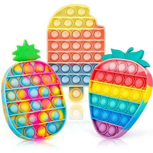 ToyHub Pop Fidget Toys It 3 Pack for Kids and Adults, Push Pop Bubble Its Sensory Fidget Toy for Autism ADHD ADD to Relieve Stress, Pop Its Bulk of Rainbow Ice Cream & Strawberry & Pineapple Shapes