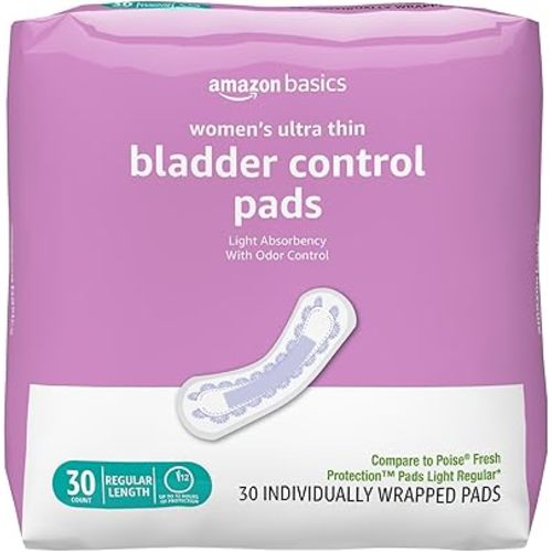 Amazon Basics Women's Incontinence Pads, Bladder Control & Postpartum, Light Absorbency, Unscented, 30 Count