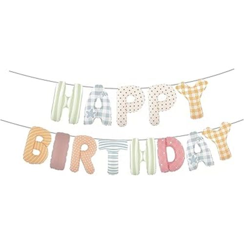 Colorful Happy Birthday Banner Foil Letter Balloon, 14 Inch 3D Plaid, Polka Dots, Stripes Patterned Reusable Mylar Foil Letters, Birthday Decorations (Birthday Banner 1)