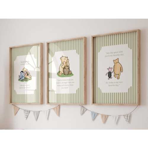 Classic Storybook Quote Nursery Art Vintage Sage Green Striped | 1401-A