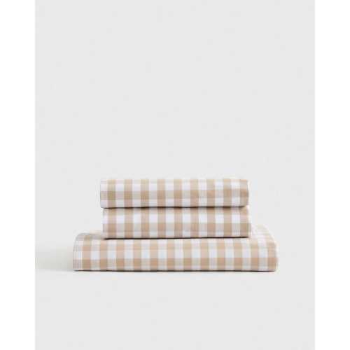 Classic Organic Percale Gingham Fitted Sheet Set  in Cafe