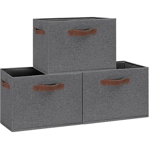 GhvyenntteS Large Fabric Storage Bins with 3 Handles, 15x11x9.6 Inch Storage Baskets for Shelves, Foldable Closet Storage Bins for Shelves, Closet Organizers and Storage Boxes, Gray