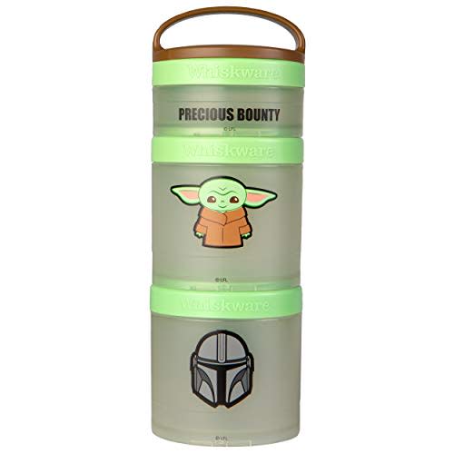 Whiskware Star Wars Stackable Snack Containers for Kids and Toddlers, 3 Stackable Snack Cups for School or Travel, Baby Yoda Grogu and the Mandalorian Helmet