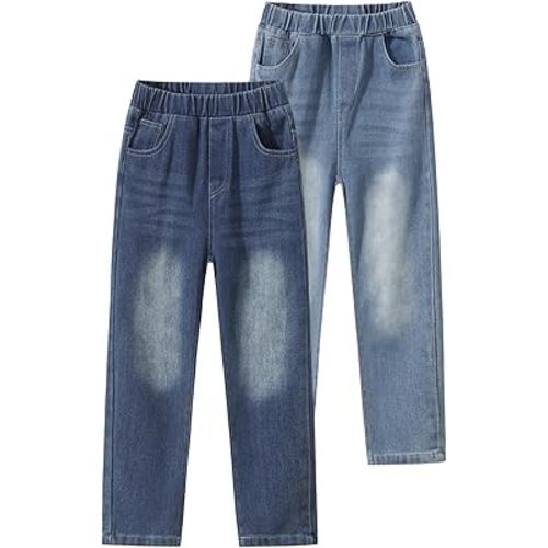 Boys Jeans 3 Pack Elastic Waist Kids Classic Jean Wide Straight Leg Stretch Denim Pants Size 3-12Years