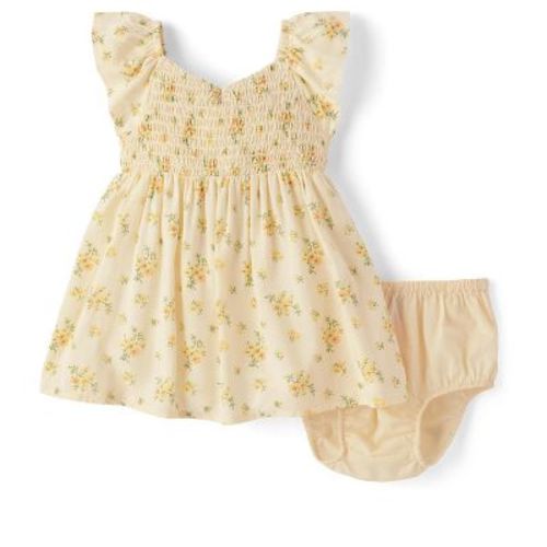 The Children's Place Baby Girls Short Sleeve Floral Smocked Flutter Dress Yellow 0-3 M