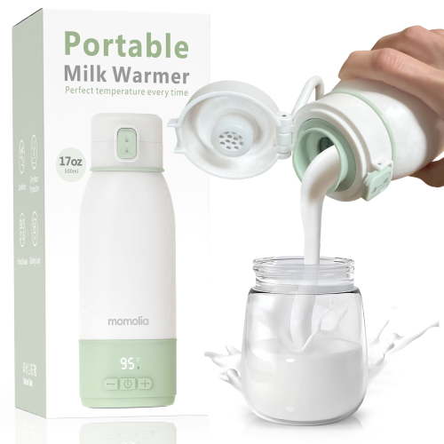 Portable Milk Warmer for Travel, 17 oz Capacity, 3 Min Fast Heating & Long Battery Life, Baby Bottle Warmer for Breast Milk and Water On-The-Go, Pasteurization Mode, Meets Full Day Feeding Needs