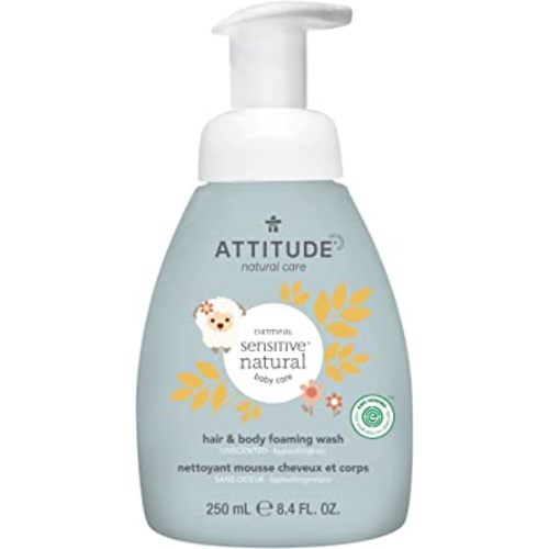 ATTITUDE 2-in-1 Natural Hair and Body Foaming Wash Baby, Fragrance Free, 8.4 Fluid Ounce (ATT-60660)