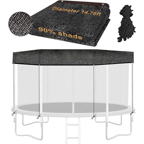 Trampoline Shade Cover, 14 FT Sun Shade Cover Round 90% Sunblock Shade Cloth w/98FT Tie Rope, Sun Protection Trampoline Canopy for Outdoor Backyard Playground Accessories(Tent Only)