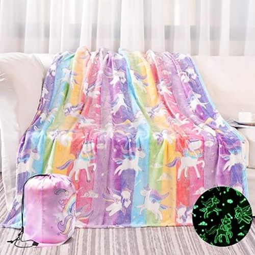 Glow in The Dark Blanket Unicorns Gifts for Girls, Soft Blanket 3 4 5 6 7 8 9 10 Year Old Girl Gifts, Toddler Girls Toys Age 6-8, Easter Gifts for Kids Birthday Gifts Presents, 50"x60"