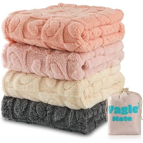 4 Pcs Baby Blankets,Fleece Heart Checkered Blanket, Cozy and Fluffy Crib Blankets for Girls, Toddler Receiving Blankets 30×40 Light Pink Sakura Pink White Grey
