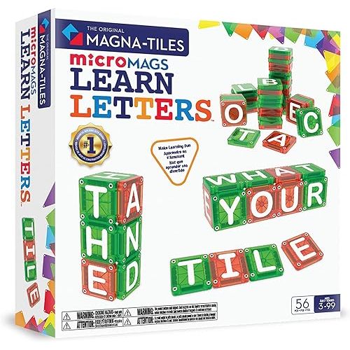 MAGNA-TILES microMAGS Learn Letters 56-Piece Magnetic Construction Set, The Original Magnetic Building Brand