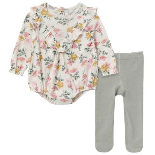 Modern Moments by Gerber Baby Girls' 2-Piece Bubble Romper and Tights, Large Floral, 24 Months