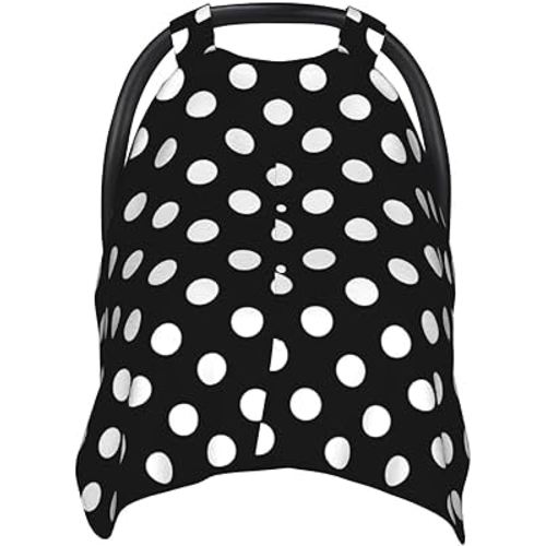 Vintage White Polka Dot Black Print Baby Car Seat Covers, Breathable Nursing Cover Breastfeeding Cover, Stroller Covers, Baby Boys Girls Newborn Essentials, Multi-use Infant Carseat Canopy