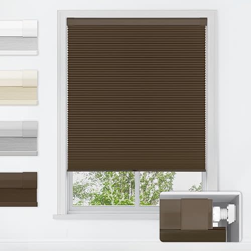 LazBlinds No Tools No Drill Cordless Cellular Shades, Blackout Light Blocking Honeycomb Shades for Home, Thermal Insulation Blinds for Windows, 38" W x 48" H, Dark Coffee