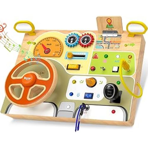 Montessori Toddler Toys - Baby Wooden Busy Board - Sensory Toys with Light Switch - Travel Toys for Educational Toddler Activities for Toddlers 1 2 3 4+ Year Old