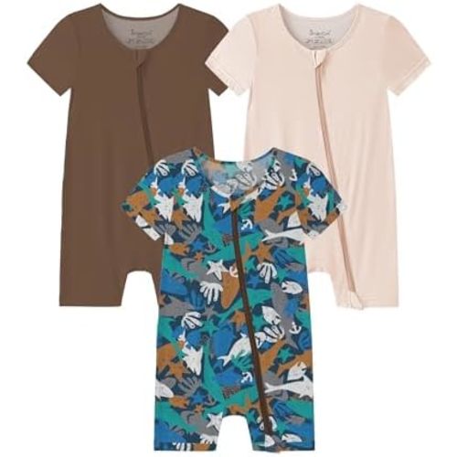 Jimonda Baby Boy Romper 3 Pack Baby Girl Short Sleeve Pajamas 2 Way Zipper Summer Newborn Clothes Unisex Summer Outfits